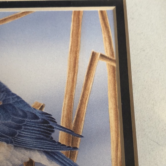 Blue Bird print by L. Daniel/ natural tone wood frame/ double matted/bird/straw - Picture 5 of 14